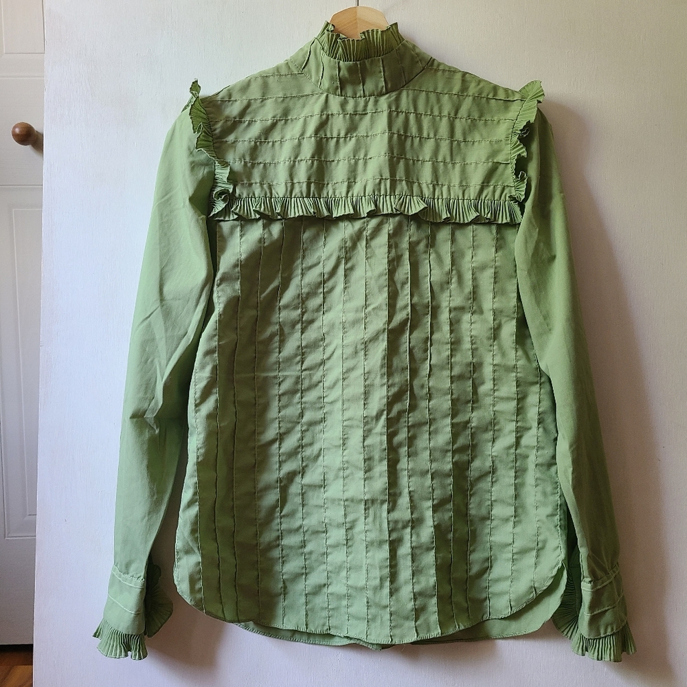 1960s vintage Kay Silver mint green ruffle detail blouse